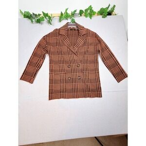 Truth by Republic Womens Houndstooth Double Breasted Knit Blazer Rust Black M